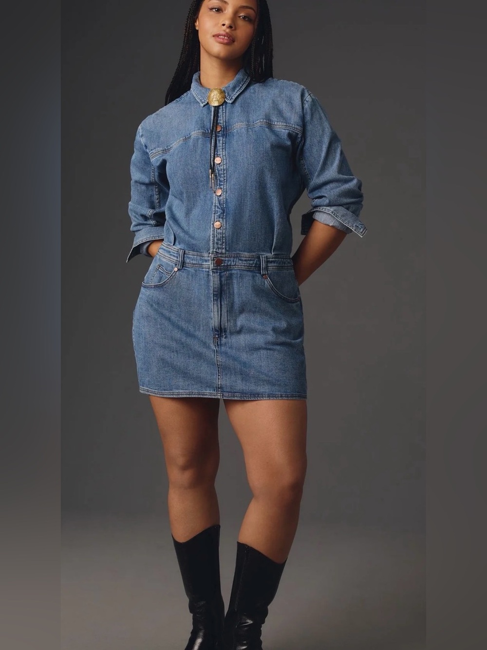 Pilcro Anthropologie Denim Micro Mini Dress Small Long-Sleeve Western Cowgirl